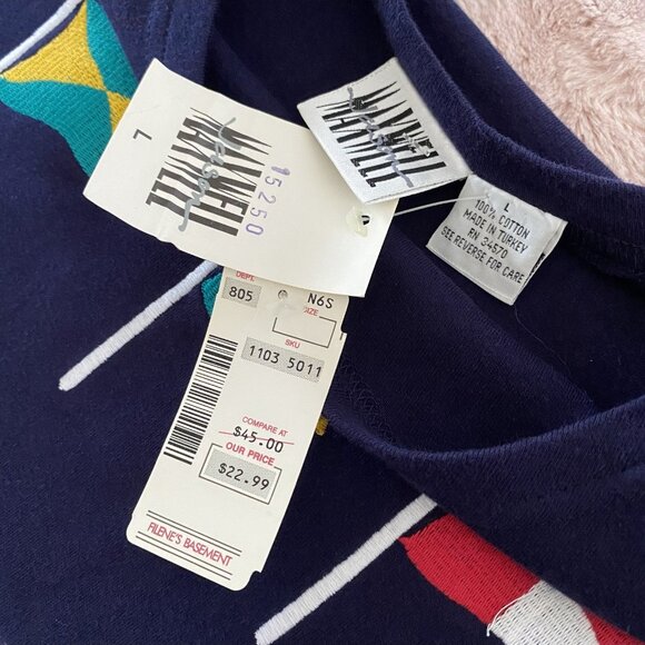 NWT Vintage Jason Maxwell Womens Large Sweater Navy Stripes w Flags 100% Cotton - Picture 7 of 8